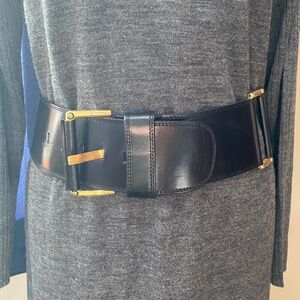 VINTAGE Black and Gold WidecBelt VTG Leather S